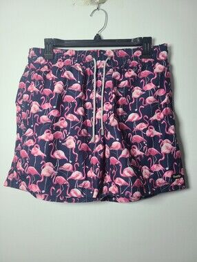 Trunks Surf&Swim - Flamingo Print Swim Shorts - Navy & Pink Mens Size Medium